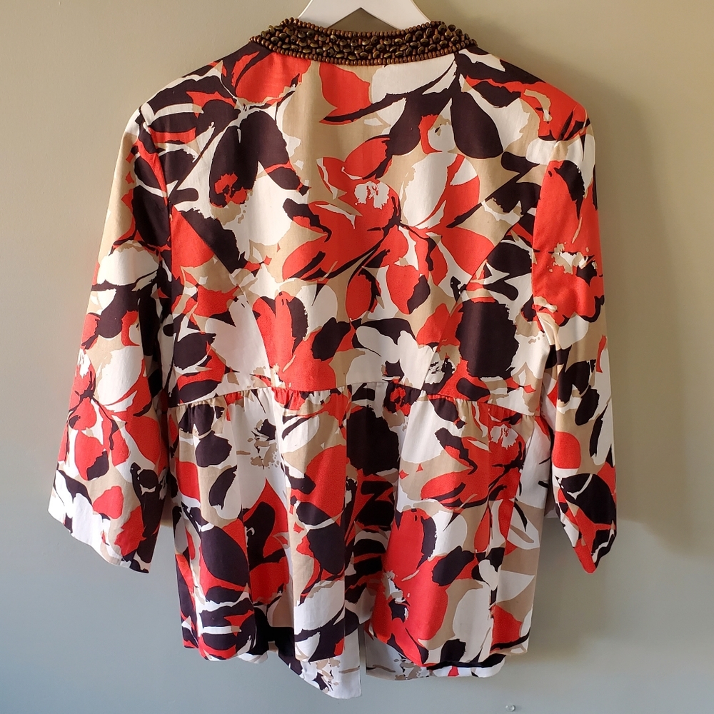 Lane Bryant 16 Bohemian Hawaiian Tropical Floral Resortwear Beaded Peplum Blazer - Picture 13 of 16